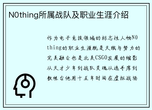 N0thing所属战队及职业生涯介绍